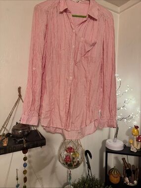 beachlunchlounge Pink and White Striped Button-Down Shirt